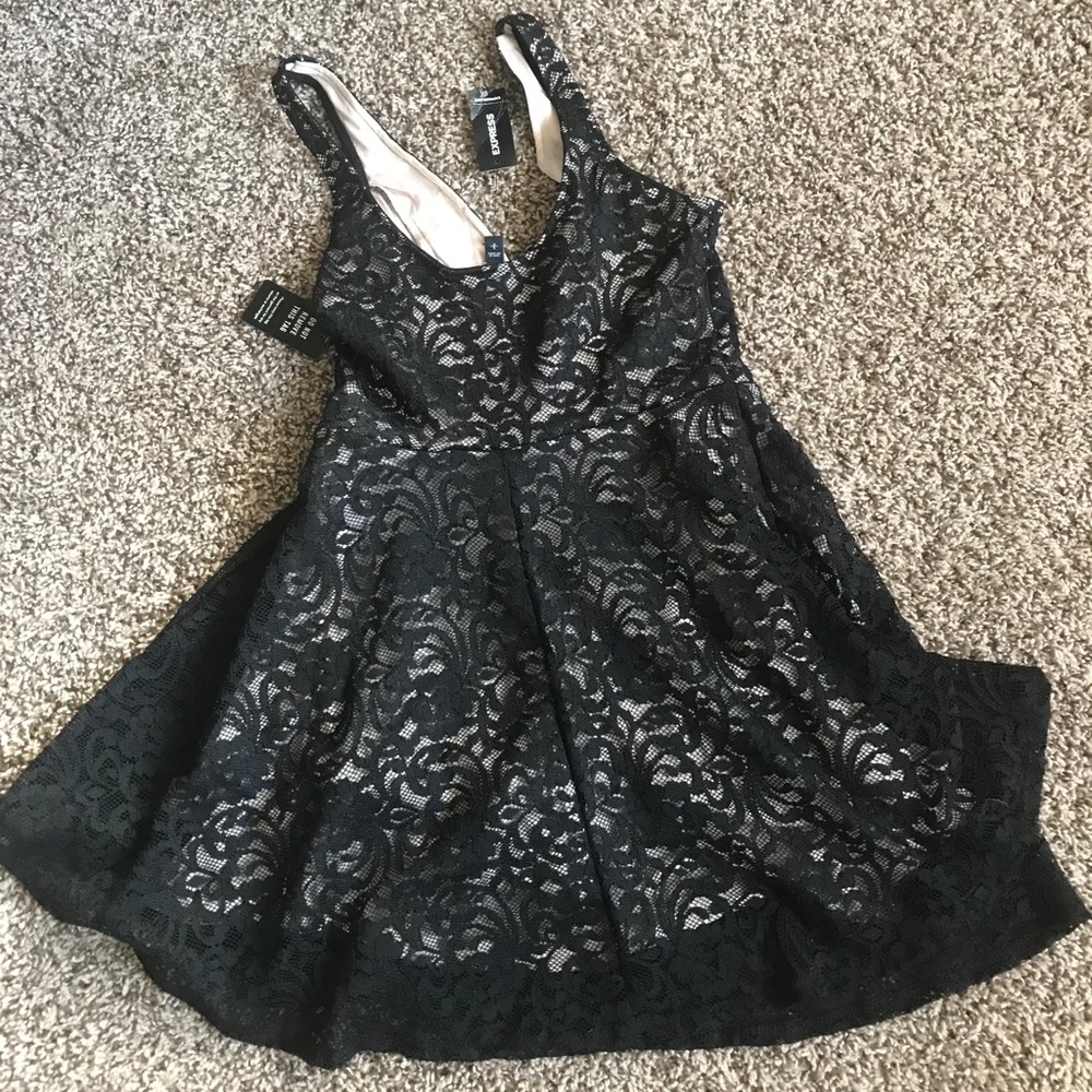 Express NWT Black Lace Fit and Flare dress - sm